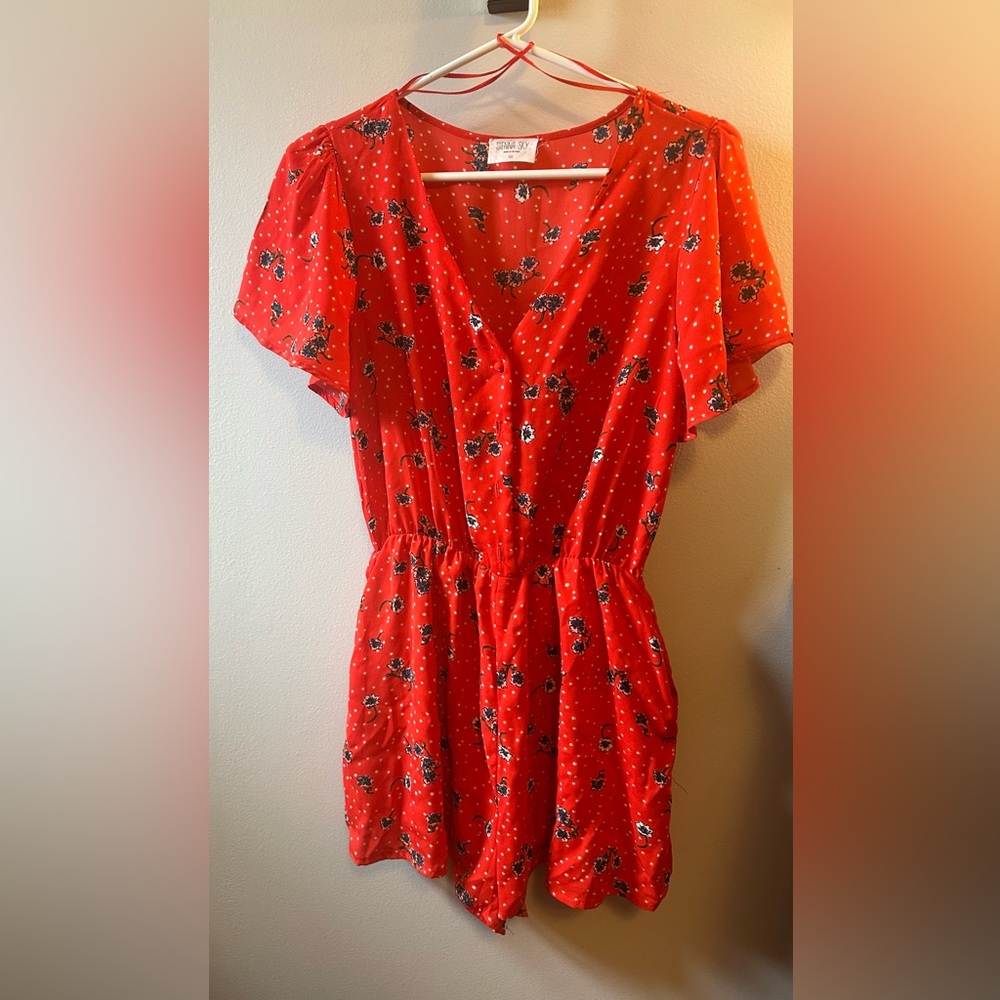 Red Floral and Polkadot Romper